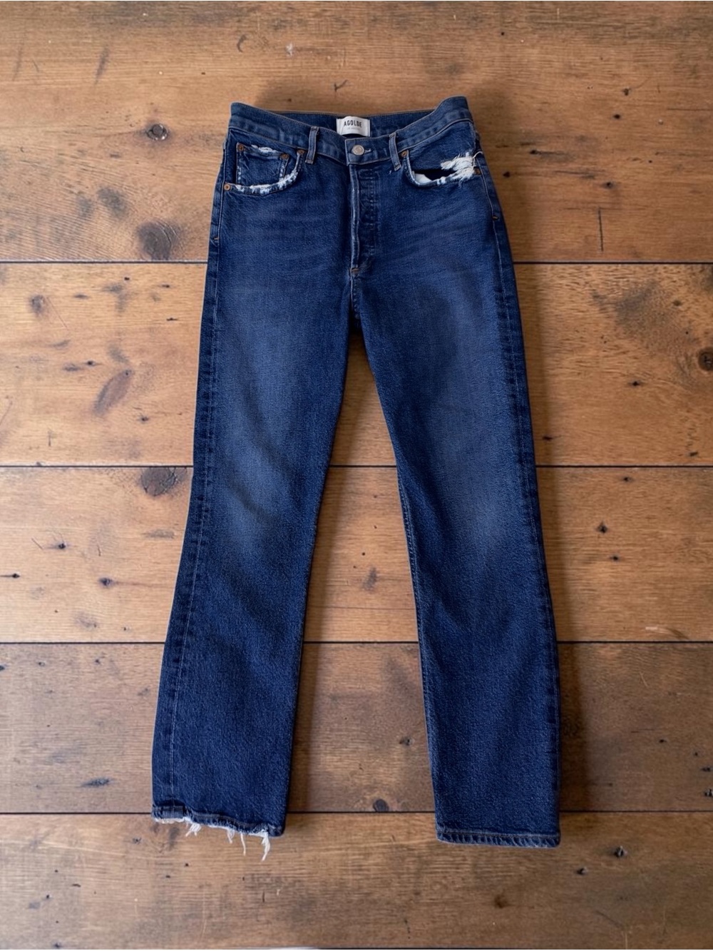 AGOLDE RILEY STRAIGHT LEG ANKLE LENGTH CROP HIGH RISE DARK WASH JEANS SIZE 27